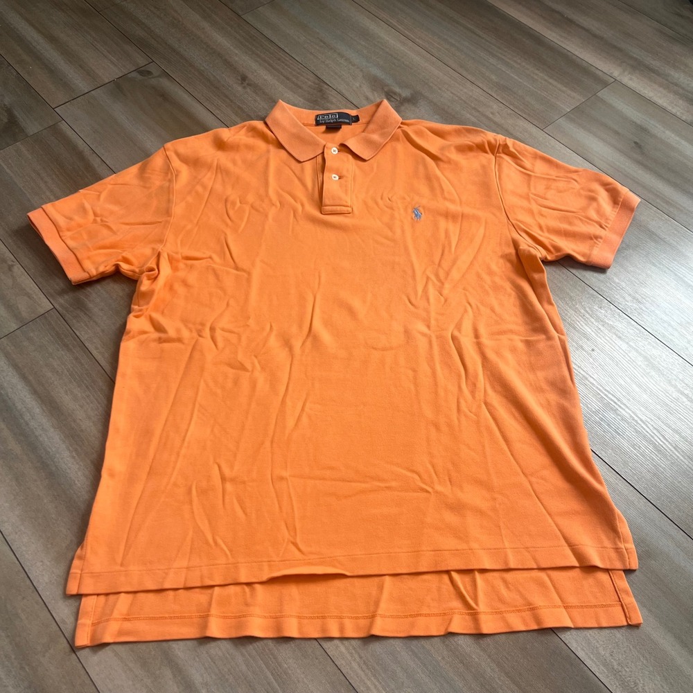 Polo‎ Ralph Lauren Mens Large Orange Short Sleeve Pique Polo Shirt Logo Bin F-14